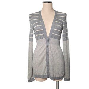 VINCE 100% Cashmere Gray White Striped Cardigan Vintage Y2K 90's S